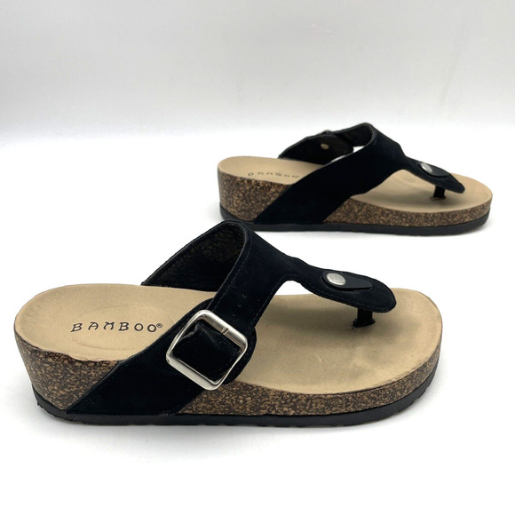Bamboo Black Faux Suede Platform Thong Flip Flop Sandals Women's Size 7.5 38 - Picture 5 of 16